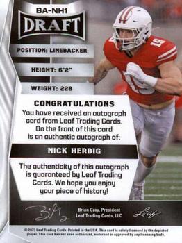 2023 Leaf Draft - Autographs Green #BA-NH1 Nick Herbig Back