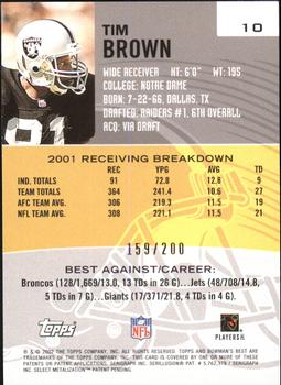 2002 Bowman's Best - Red #10 Tim Brown Back