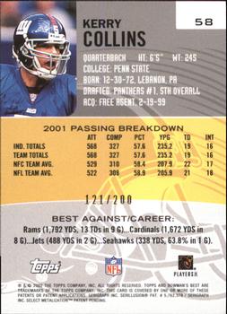 2002 Bowman's Best - Red #58 Kerry Collins Back