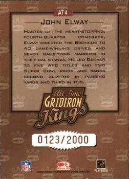 2002 Donruss - All Time Gridiron Kings #AT-4 John Elway Back