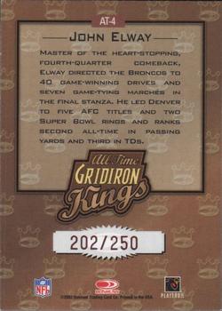 2002 Donruss - All Time Gridiron Kings Studio #AT-4 John Elway Back