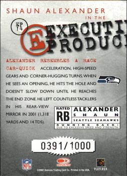 2002 Donruss - Executive Producers #EP14 Shaun Alexander Back