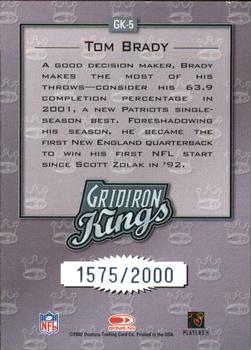 2002 Donruss - Gridiron Kings #GK-5 Tom Brady Back