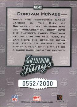 2002 Donruss - Gridiron Kings #GK-12 Donovan McNabb Back