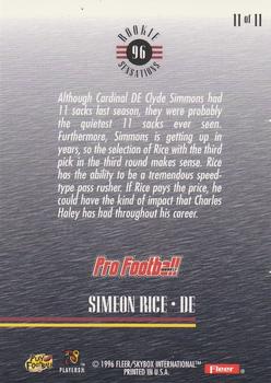 1996 Fleer - Rookie Sensations #11 Simeon Rice Back