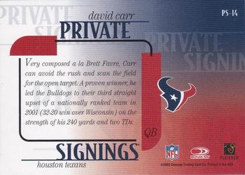 2002 Donruss - Private Signings #PS-14 David Carr Back