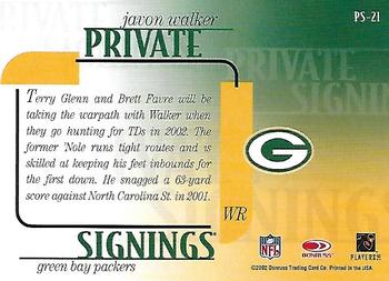2002 Donruss - Private Signings #PS-21 Javon Walker Back