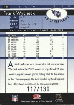 2002 Donruss - Stat Line Career #189 Frank Wycheck Back