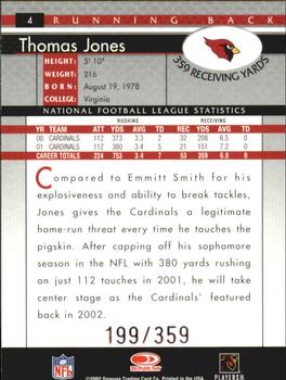 2002 Donruss - Stat Line Career #4 Thomas Jones Back