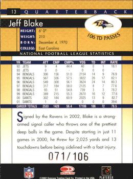 2002 Donruss - Stat Line Career #13 Jeff Blake Back
