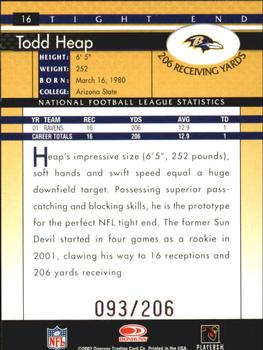 2002 Donruss - Stat Line Career #16 Todd Heap Back