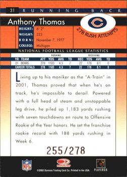 2002 Donruss - Stat Line Career #31 Anthony Thomas Back
