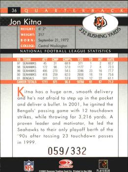 2002 Donruss - Stat Line Career #36 Jon Kitna Back
