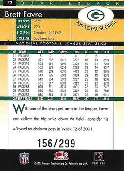 2002 Donruss - Stat Line Career #73 Brett Favre Back