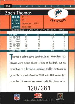 2002 Donruss - Stat Line Career #103 Zach Thomas Back