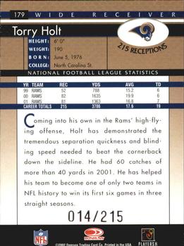 2002 Donruss - Stat Line Career #179 Torry Holt Back
