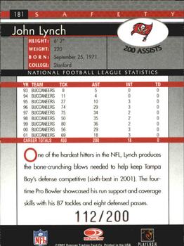 2002 Donruss - Stat Line Career #181 John Lynch Back