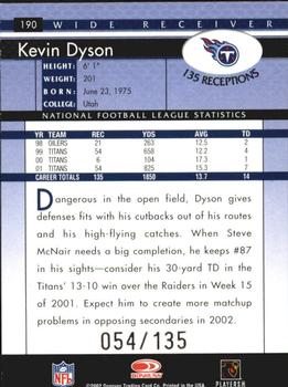 2002 Donruss - Stat Line Career #190 Kevin Dyson Back