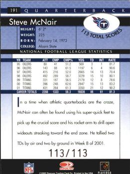 2002 Donruss - Stat Line Career #191 Steve McNair Back