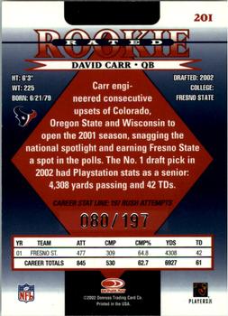2002 Donruss - Stat Line Career #201 David Carr Back