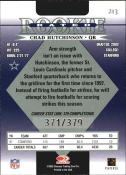 2002 Donruss - Stat Line Career #213 Chad Hutchinson Back
