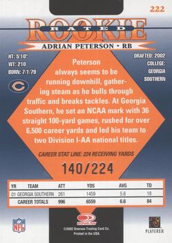 2002 Donruss - Stat Line Career #222 Adrian Peterson Back