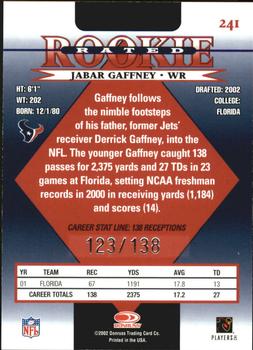 2002 Donruss - Stat Line Career #241 Jabar Gaffney Back
