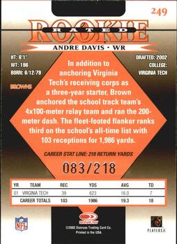 2002 Donruss - Stat Line Career #249 Andre Davis Back