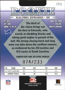 2002 Donruss - Stat Line Career #269 Kalimba Edwards Back