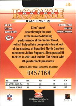 2002 Donruss - Stat Line Career #281 Ryan Sims Back