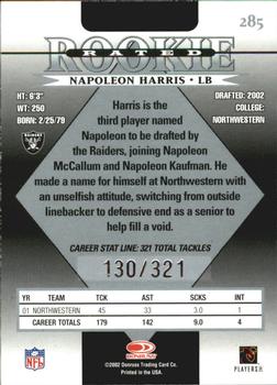 2002 Donruss - Stat Line Career #285 Napoleon Harris Back