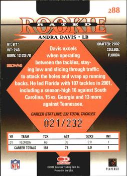 2002 Donruss - Stat Line Career #288 Andra Davis Back
