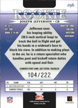 2002 Donruss - Stat Line Career #296 Joseph Jefferson Back
