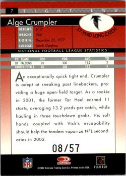 2002 Donruss - Stat Line Season #7 Alge Crumpler Back