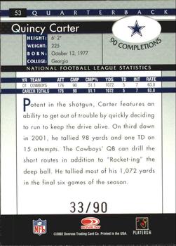 2002 Donruss - Stat Line Season #53 Quincy Carter Back
