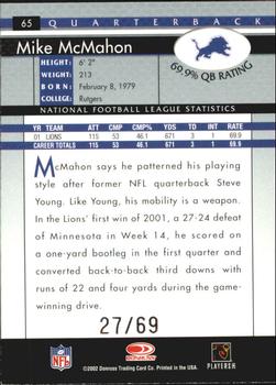 2002 Donruss - Stat Line Season #65 Mike McMahon Back