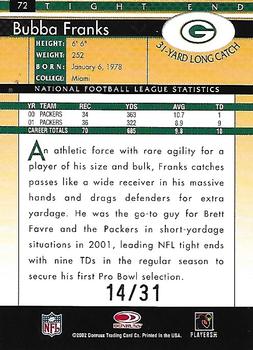2002 Donruss - Stat Line Season #72 Bubba Franks Back