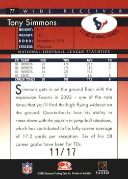 2002 Donruss - Stat Line Season #77 Tony Simmons Back