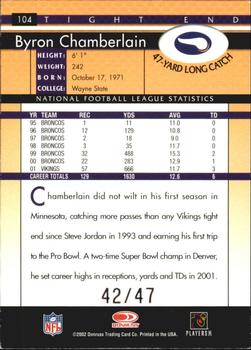 2002 Donruss - Stat Line Season #104 Byron Chamberlain Back