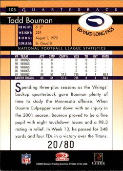 2002 Donruss - Stat Line Season #105 Todd Bouman Back