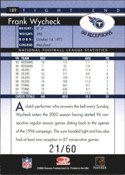 2002 Donruss - Stat Line Season #189 Frank Wycheck Back