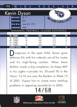 2002 Donruss - Stat Line Season #190 Kevin Dyson Back