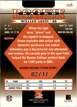 2002 Donruss - Stat Line Season #216 William Green Back