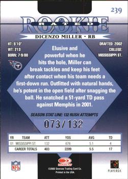 2002 Donruss - Stat Line Season #239 Dicenzo Miller Back