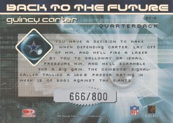 2002 Donruss Elite - Back to the Future #BF-6 Quincy Carter Back