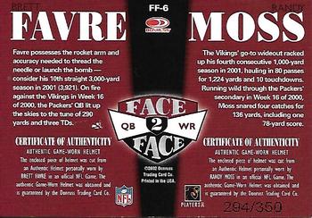 2002 Donruss Elite - Face to Face #FF-6 Randy Moss / Brett Favre Back