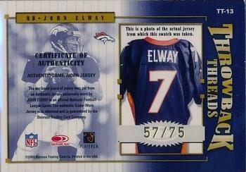 2002 Donruss Elite - Throwback Threads #TT-13 John Elway Back