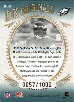 2002 Donruss Gridiron Kings - DK Originals #DK-15 Donovan McNabb Back