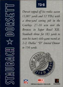 2002 Donruss Gridiron Kings - Team Duos #TD-8 Roger Staubach / Tony Dorsett Back