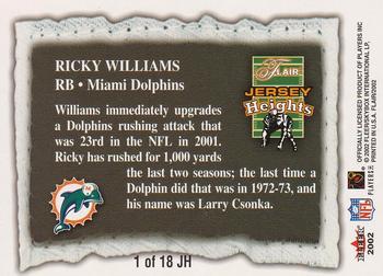 2002 Flair - Jersey Heights #1 JH Ricky Williams Back